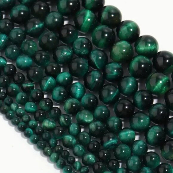 Natural Green Tiger's Eye Stone  15" Strand - Picture 2 of 3